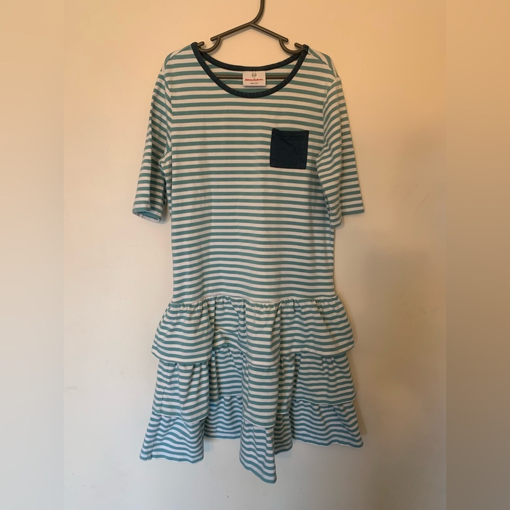 Hanna Andersson Striped Ruffle Dress Blue and White Size 150 US 12 Big Kids